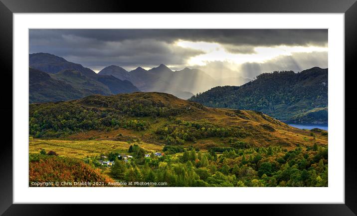 Light rays on the Five Sisters of Kintail Framed Mounted Print by Chris Drabble