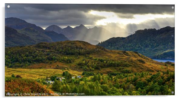 Light rays on the Five Sisters of Kintail Acrylic by Chris Drabble