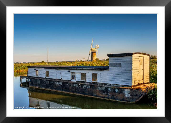 River Thurne Houseboat, Norfolk Broads Framed Mounted Print by Jim Monk