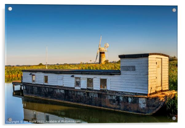 River Thurne Houseboat, Norfolk Broads Acrylic by Jim Monk