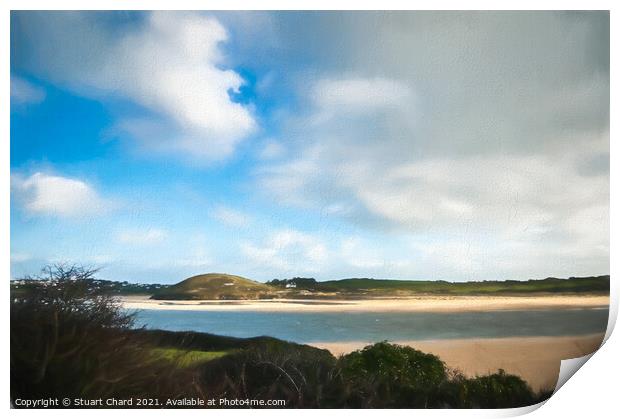 River estuary with dunes and beach at Hayle in Nor Print by Stuart Chard
