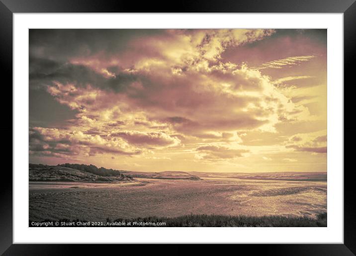 River estuary with dunes,coastline and  beach at Hayle in North Cornwall, England. Photograph with dramatic clouds and sky  Framed Mounted Print by Travel and Pixels 