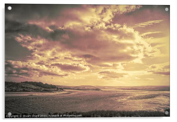 River estuary with dunes,coastline and  beach at Hayle in North Cornwall, England. Photograph with dramatic clouds and sky  Acrylic by Stuart Chard