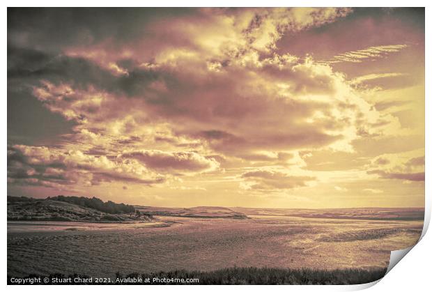 River estuary with dunes,coastline and  beach at Hayle in North Cornwall, England. Photograph with dramatic clouds and sky  Print by Stuart Chard