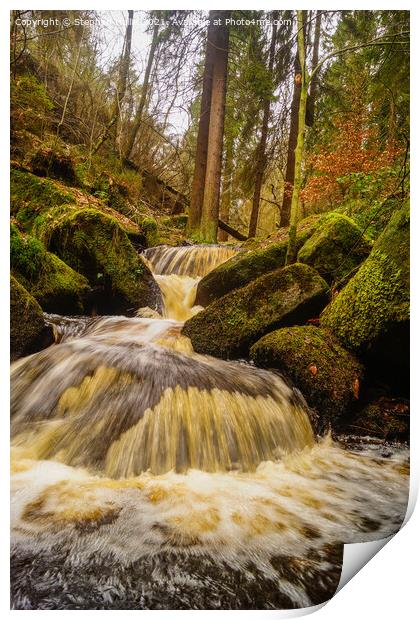 Enchanting Waterfall in a Forest Print by Stephen Hollin