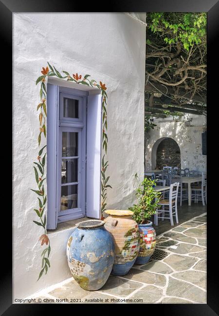 Grecian urns Driopida, Kythnos Island Greece. Framed Print by Chris North