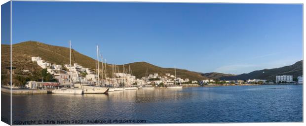 Yachts at Loutra Harbour, Kythnos  Greek Islands  Canvas Print by Chris North