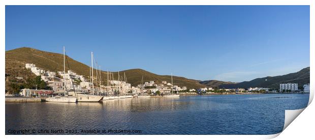 Yachts at Loutra Harbour, Kythnos  Greek Islands  Print by Chris North