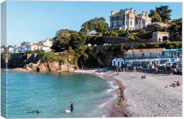 Busy Breakwater Beach, Brixham Canvas Print by Wendy Williams CPAGB