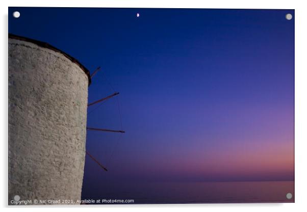 Greek Windmill at Sunset Acrylic by Nic Croad