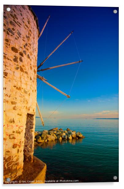 Greek windmill on the beach Acrylic by Nic Croad