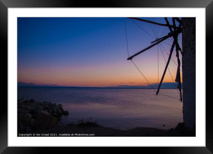 Greek Windmill at Sunset Framed Mounted Print by Nic Croad