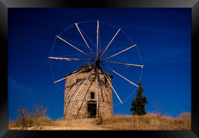 Greek Stone Windmill Framed Print by Nic Croad
