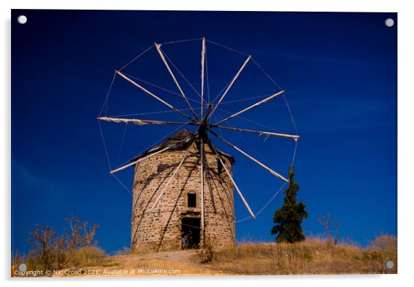 Greek Stone Windmill Acrylic by Nic Croad