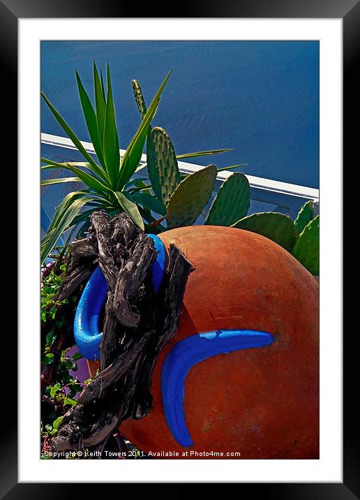 Terracotta Pot Garden, Santorini, Canvases & Print Framed Mounted Print by Keith Towers Canvases & Prints
