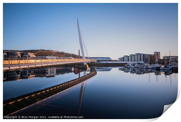 Swansea marina sail bridge Print by Bryn Morgan