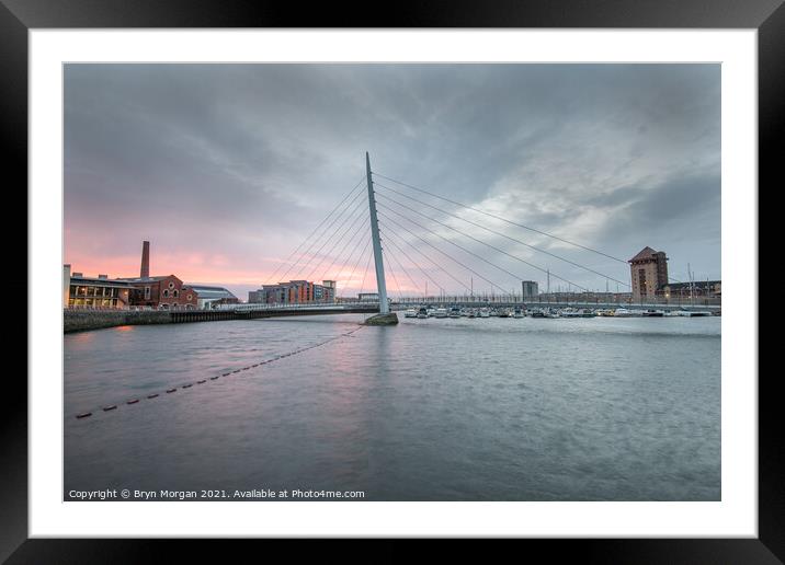 Swansea marina sail bridge at sunrise Framed Mounted Print by Bryn Morgan