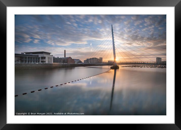 Swansea marina sail bridge at sunrise Framed Mounted Print by Bryn Morgan
