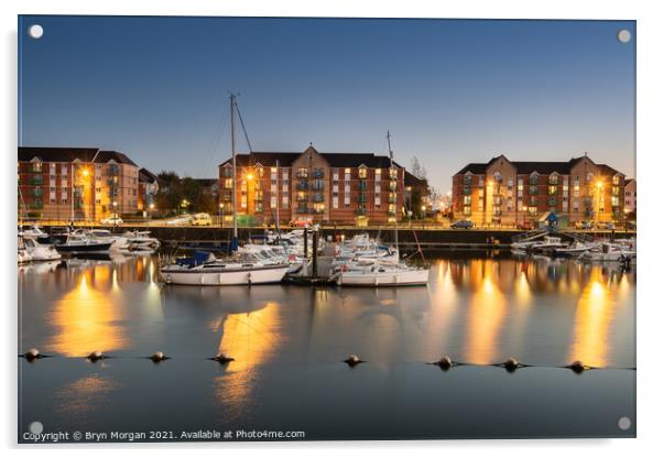 Swansea marina evening Acrylic by Bryn Morgan