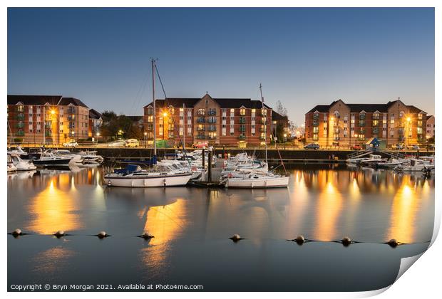 Swansea marina evening Print by Bryn Morgan