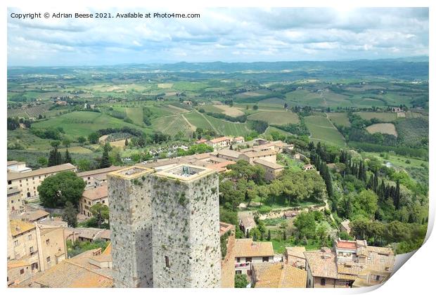 San Gimignano and the Tuscan countryside Print by Adrian Beese