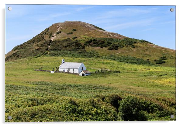 Holy Cross Church (Eglwys y Grog), Mwnt Acrylic by Wendy Williams CPAGB