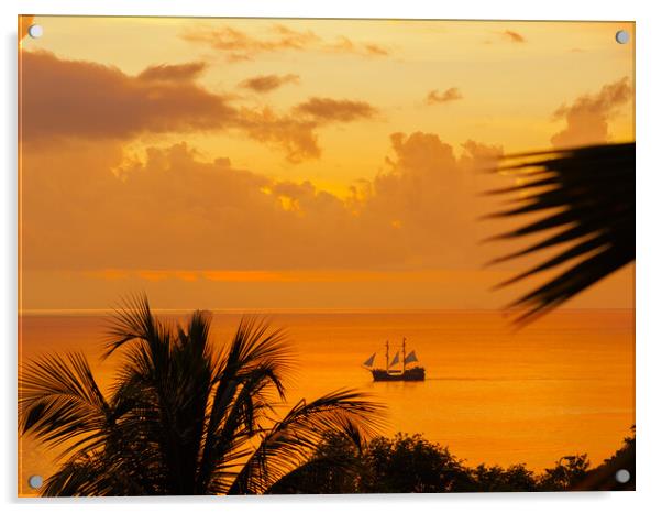 Sunset in Saint Lucia. Acrylic by Tommy Dickson