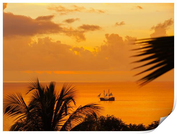 Sunset in Saint Lucia. Print by Tommy Dickson