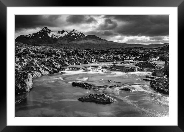 Sligachan River and The Black Cuillin Mountains Framed Mounted Print by John Frid