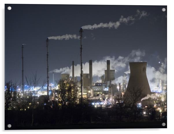 Grangemouth at night. Acrylic by Tommy Dickson