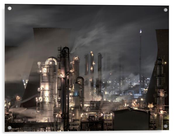 Grangemouth Industry At Night. Acrylic by Tommy Dickson