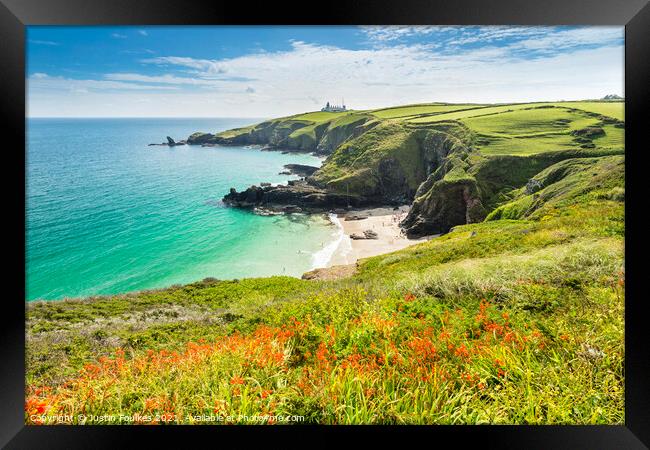 Housel Bay Beach and Lizard Point, Cornwall Framed Print by Justin Foulkes