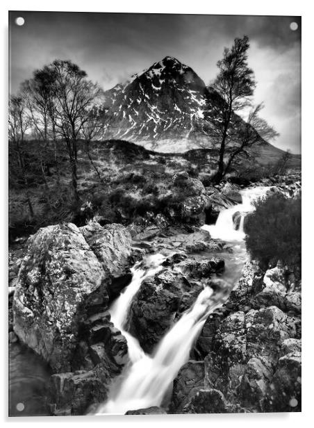River Coupall and Buachaille Etive Mor. Acrylic by Tommy Dickson
