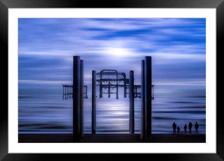 West Pier Moonlit Framed Mounted Print by Mark Jones