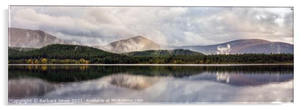 Loch Morlich Reflection Cairngorms NP Scotland. Acrylic by Barbara Jones
