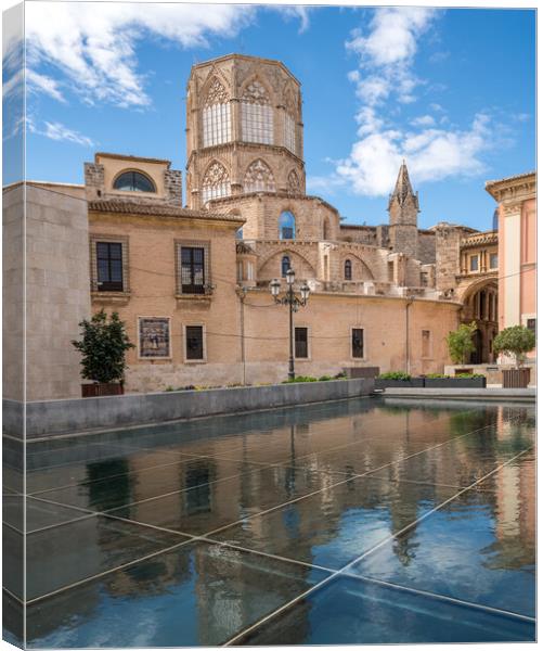Reflection of Cathedral and Basilica Valencia Canvas Print by Steve Heap