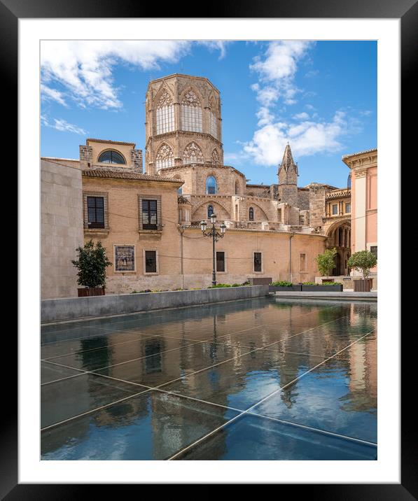 Reflection of Cathedral and Basilica Valencia Framed Mounted Print by Steve Heap