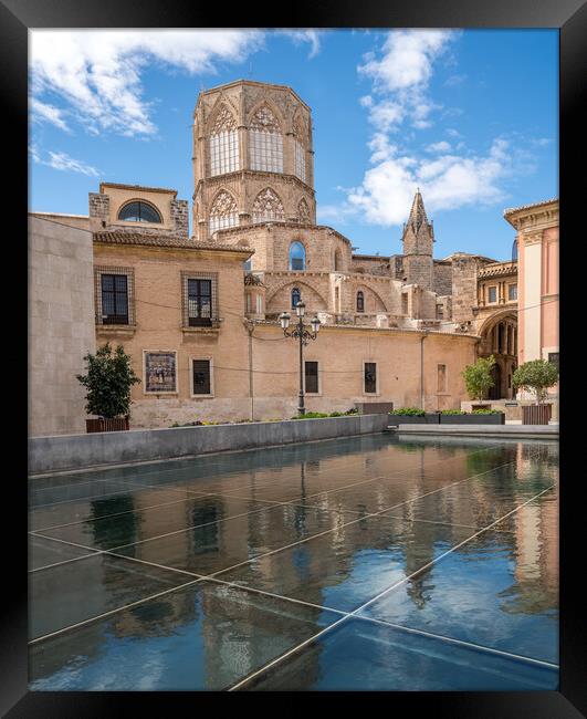Reflection of Cathedral and Basilica Valencia Framed Print by Steve Heap