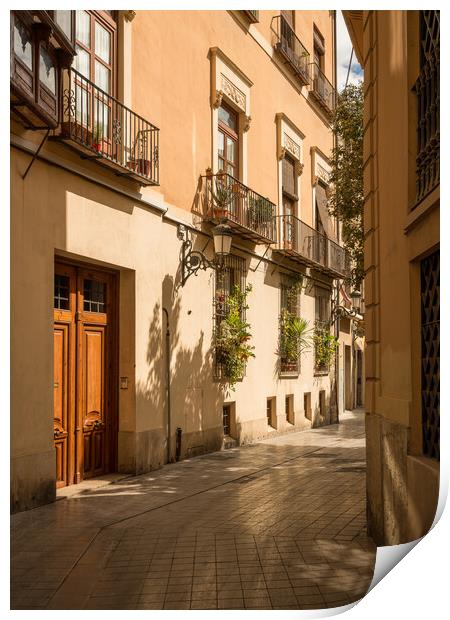Narrow peaceful street in old town of Valencia Spain Print by Steve Heap