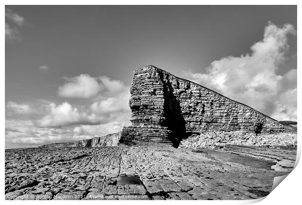 Nash Point Headland in Black and White Print by Gordon Maclaren