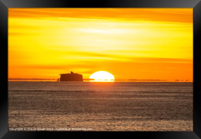 Solent Fort Sunrise Framed Print by Trevor Oliver