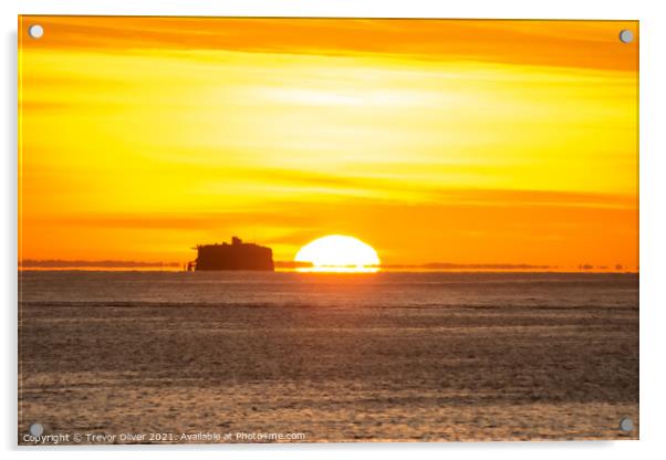 Solent Fort Sunrise Acrylic by Trevor Oliver