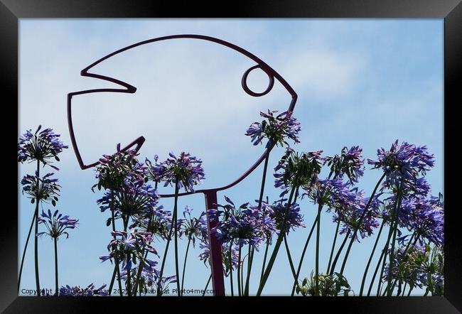 Fish sculpture with agapanthus flowers Framed Print by Peter Wiseman