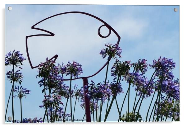 Fish sculpture with agapanthus flowers Acrylic by Peter Wiseman