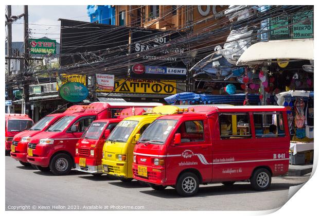 Tuk tuks lined up waiting for business in Bangla road, Patong be Print by Kevin Hellon