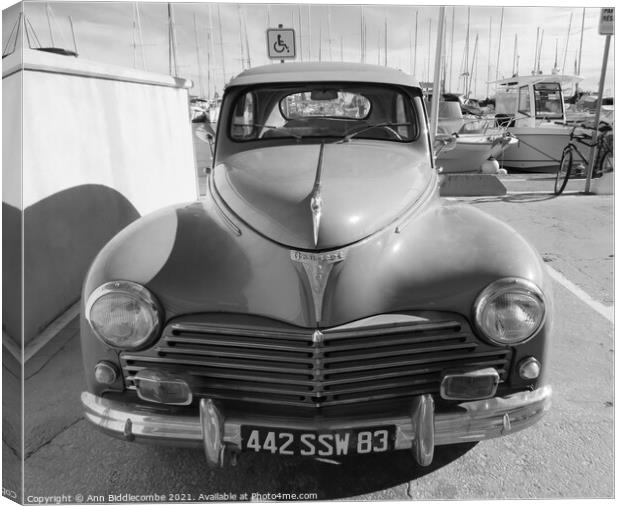 Peugeot 203 in monochrome Canvas Print by Ann Biddlecombe