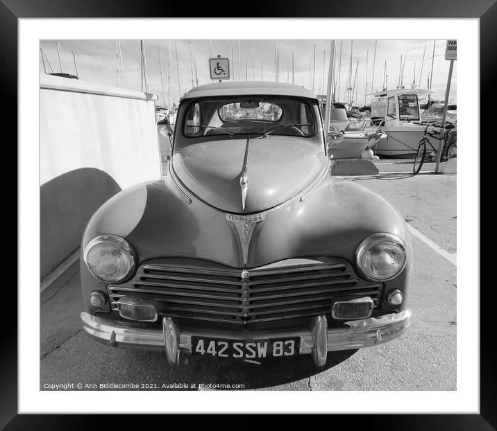 Peugeot 203 in monochrome Framed Mounted Print by Ann Biddlecombe
