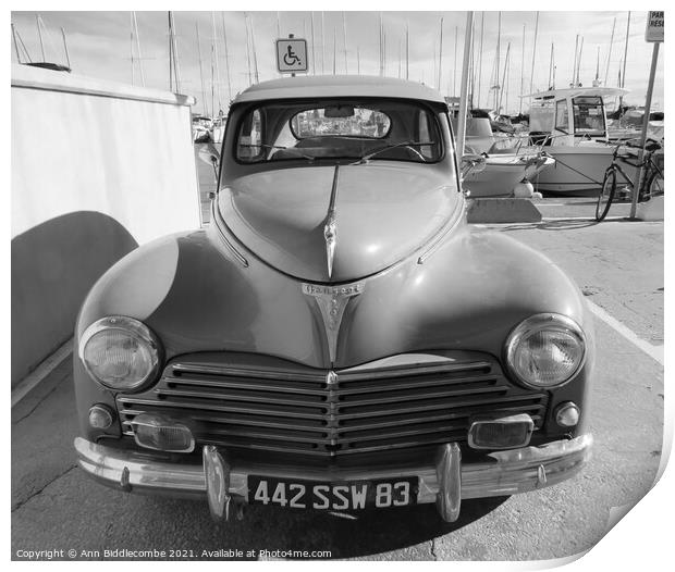 Peugeot 203 in monochrome Print by Ann Biddlecombe