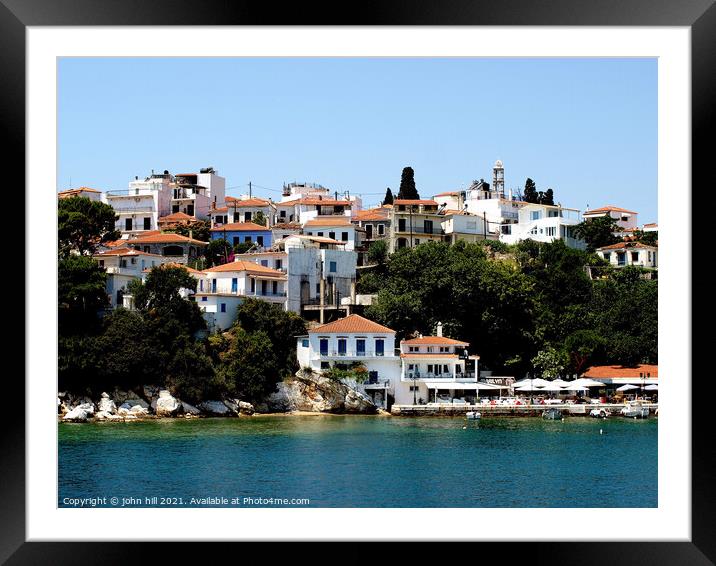 Skiathos town from the sea Framed Mounted Print by john hill