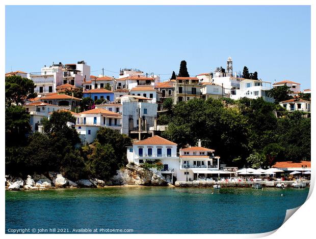 Skiathos town from the sea Print by john hill